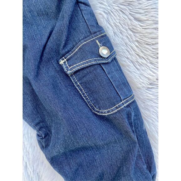 Y2K Vintage Elite Jeans SZ 9/10 Dark Denim Cargo Stretchy Bling Capris - Picture 8 of 13